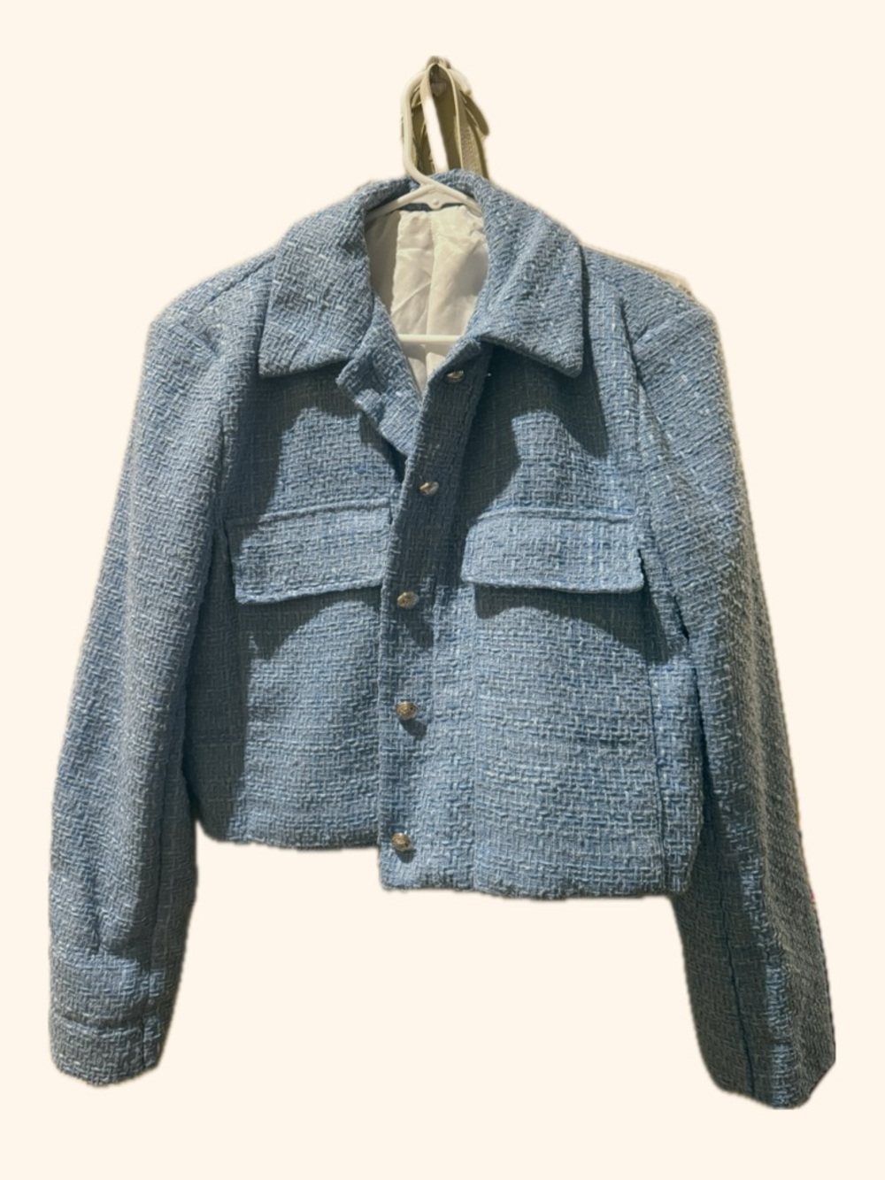 Zara Light Blue Tweed Cropped Jacket